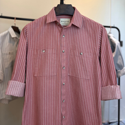 Rust Red & White Striped Overshirt
