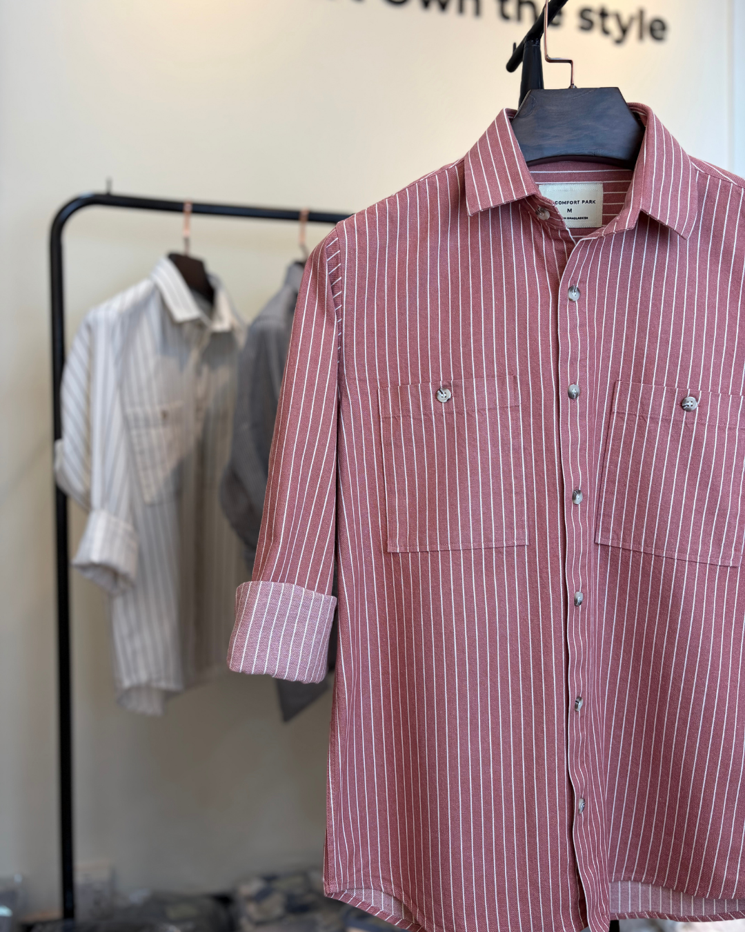 Rust Red & White Striped Overshirt