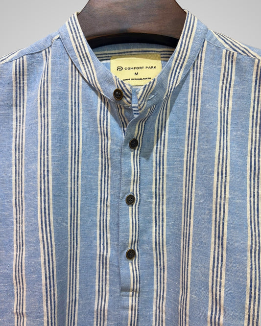 Sky Blue Striped Band Collar Katua