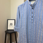 Sky Blue Striped Band Collar Katua