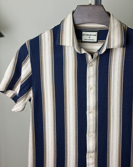 Navy Multi-Stripe Half Shirt