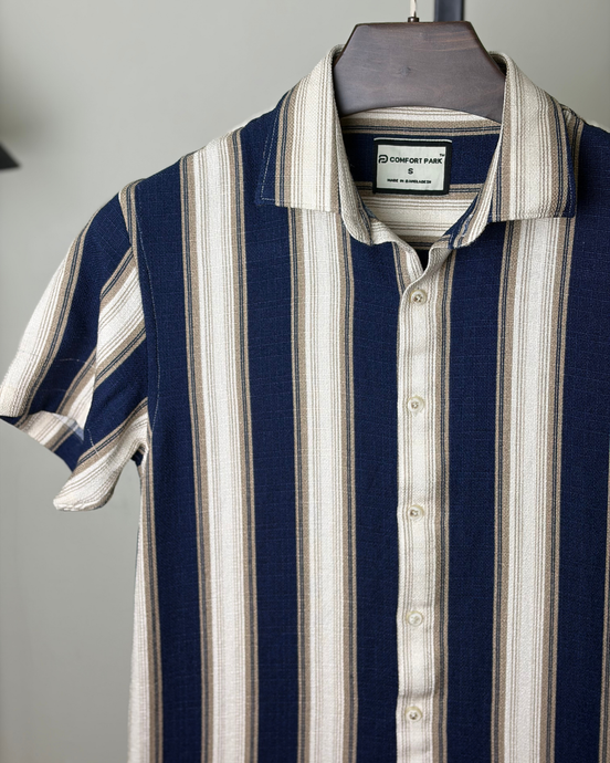 Navy Multi-Stripe Half Shirt
