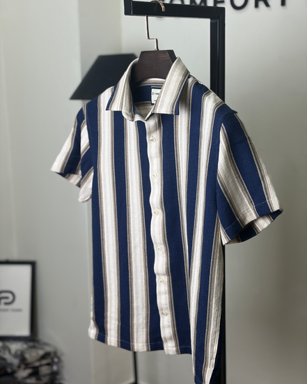 Navy Multi-Stripe Half Shirt