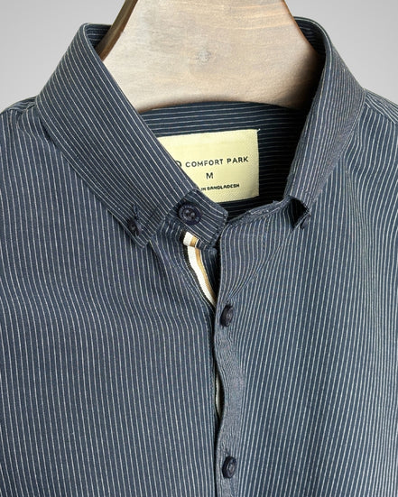 Navy Blue Vertical Stripe Casual Shirt