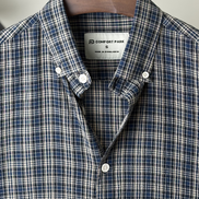 Navy Plaid Check Seersucker Shirt