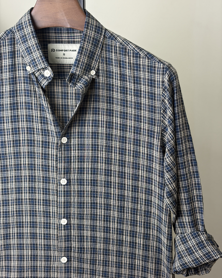 Navy Plaid Check Seersucker Shirt