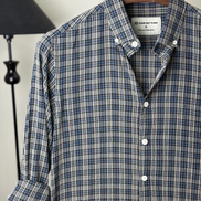 Navy Plaid Check Seersucker Shirt