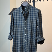 Navy Plaid Check Seersucker Shirt