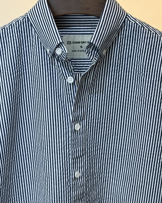 Navy White Stripe Seersucker Shirt