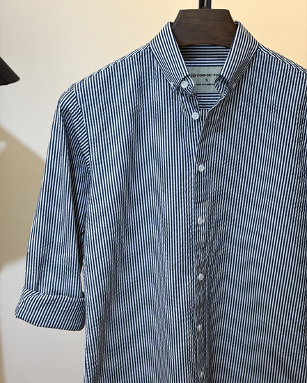 Navy White Stripe Seersucker Shirt