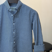 Navy White Stripe Seersucker Shirt