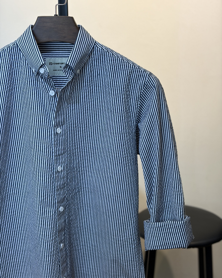 Navy White Stripe Seersucker Shirt