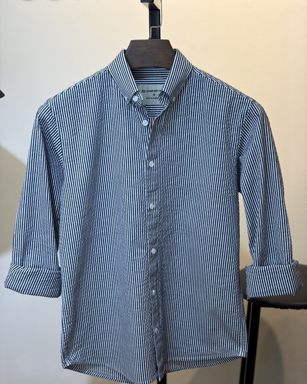 Navy White Stripe Seersucker Shirt