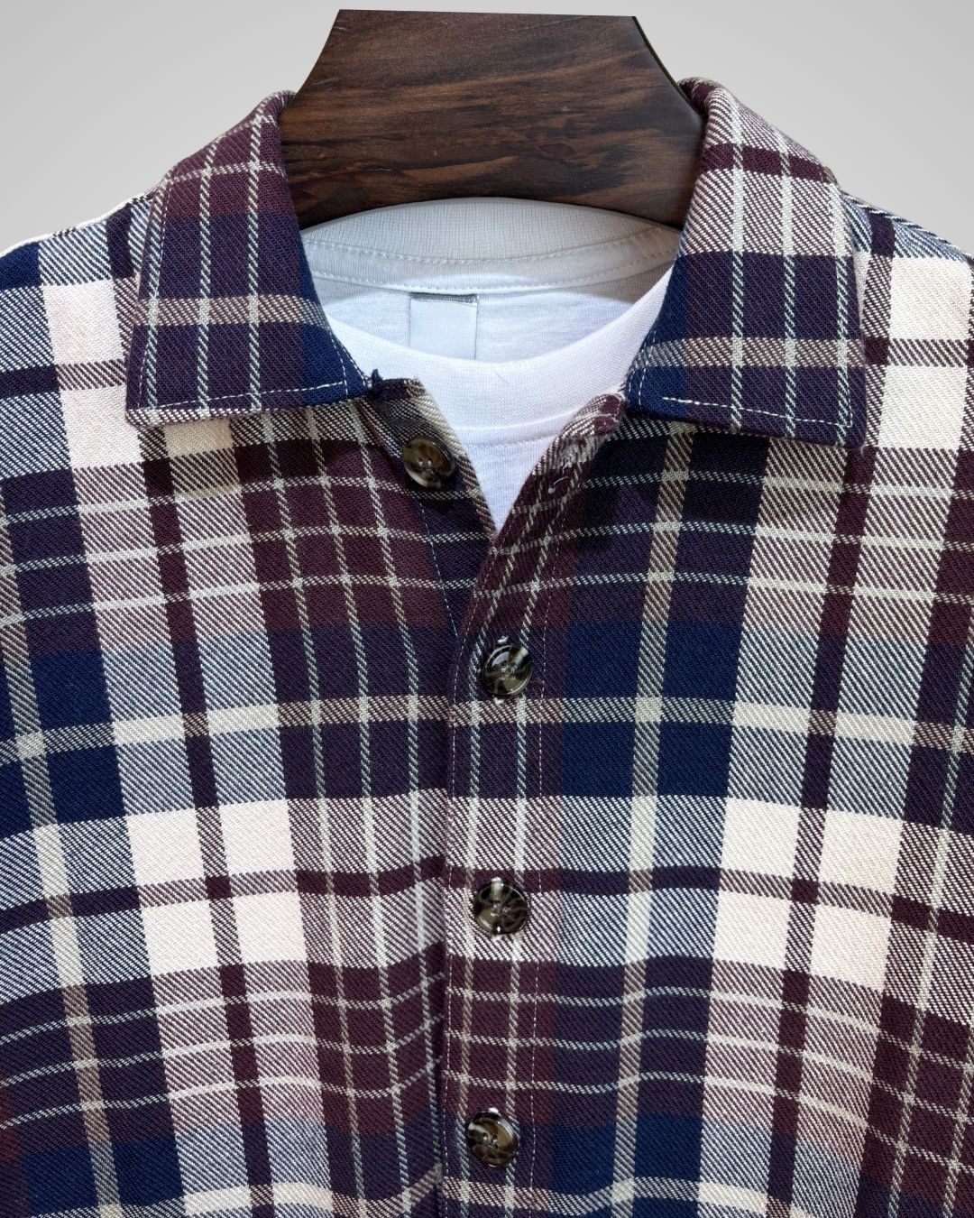 Navy and Burgundy Tartan Check Overshirt