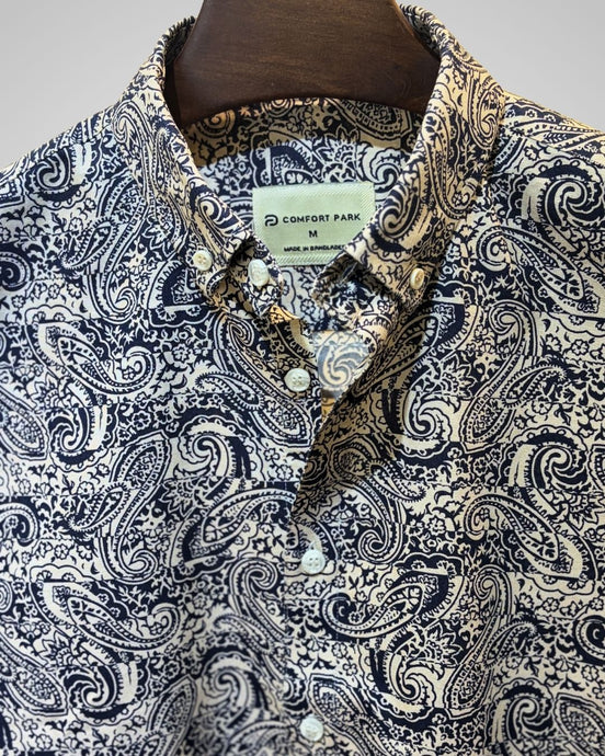 Navy and Cream Paisley Print Shirt