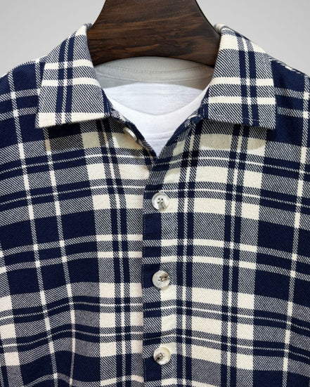 Navy and White Tartan Overshirt