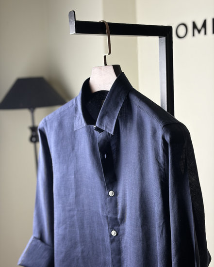 Navy blue solid Linen shirt