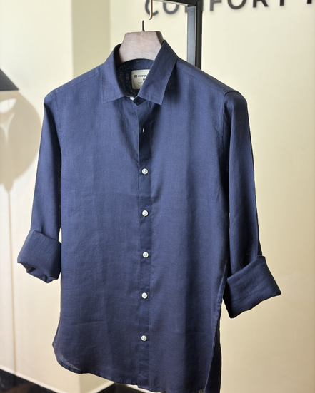 Navy blue solid Linen shirt