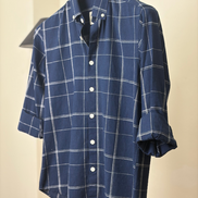 Navy with white grid check shirt