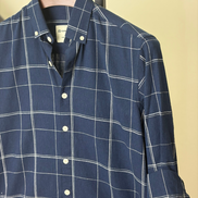Navy with white grid check shirt