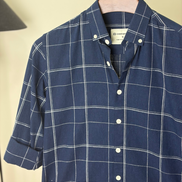 Navy with white grid check shirt