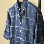 Navy with white grid check shirt