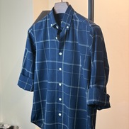 Navy with white grid check shirt