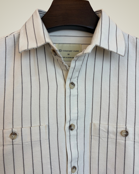 Off-White & Black Striped Overshirt