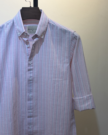 Pink with navy vertical stripes