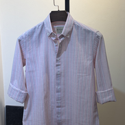 Pink with navy vertical stripes