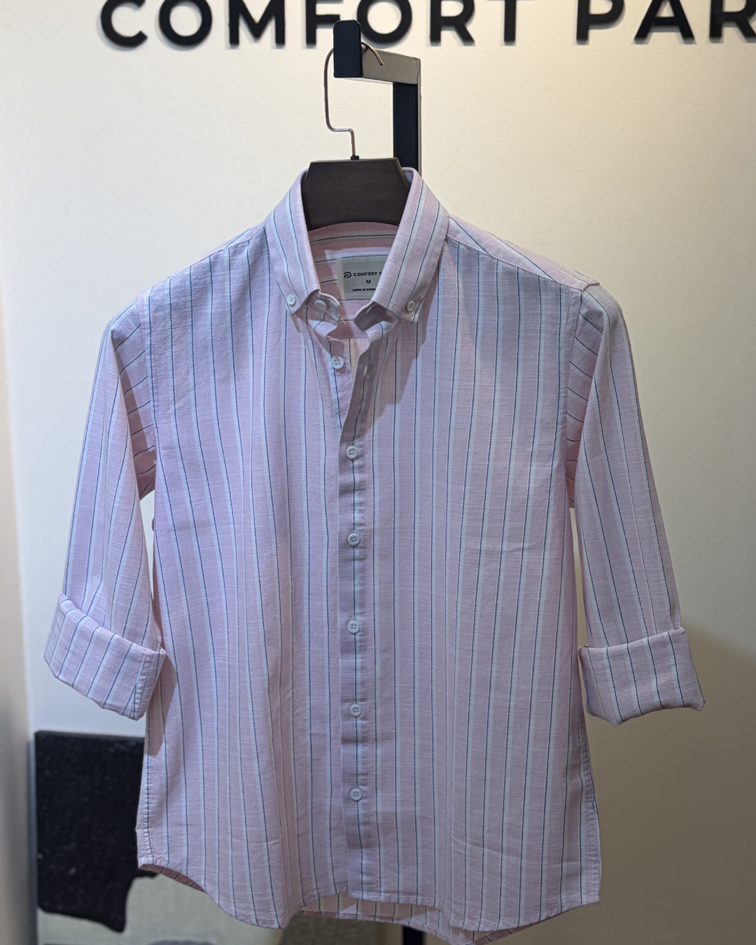 Pink with navy vertical stripes