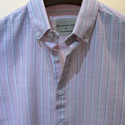 Pink with navy vertical stripes