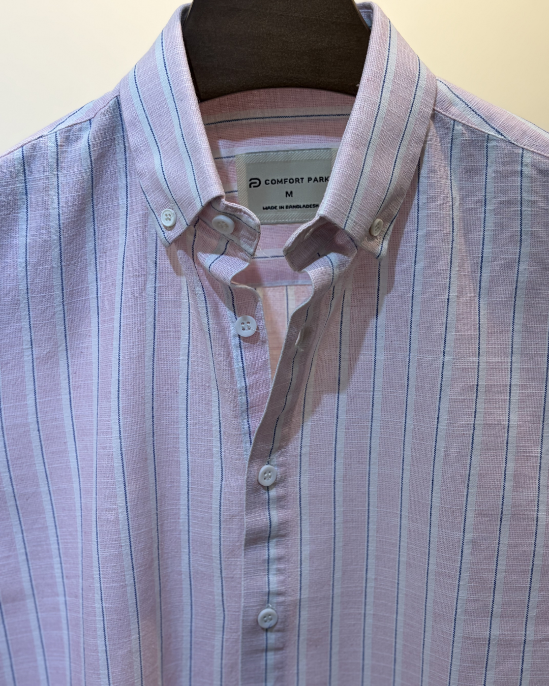 Pink with navy vertical stripes