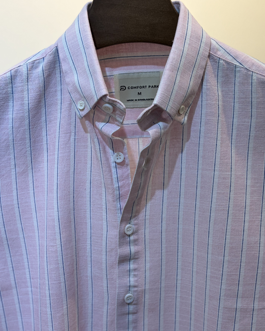 Pink with navy vertical stripes
