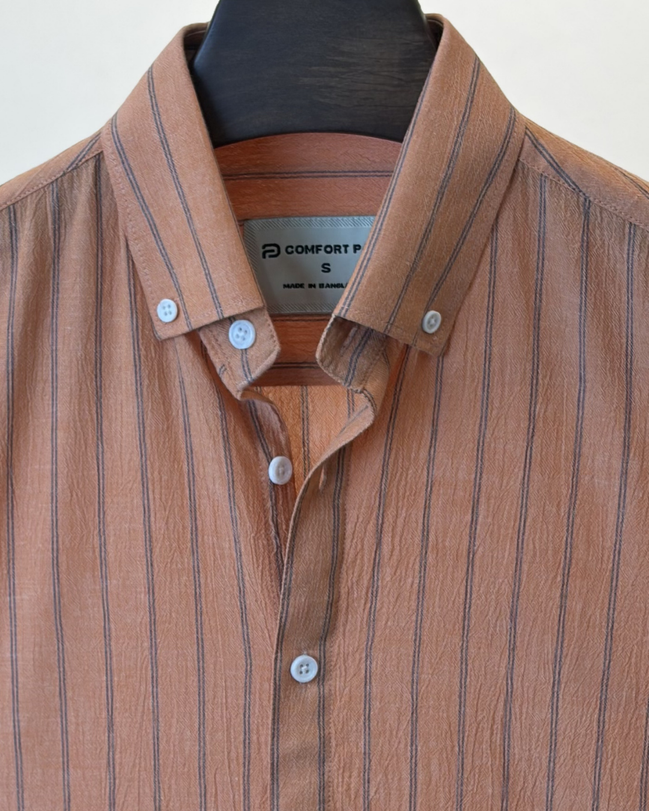 Rust Brown Charcoal Pin Stripe Shirt
