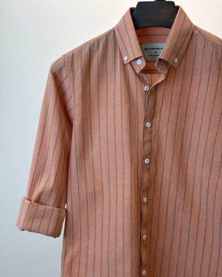 Rust Brown Charcoal Pin Stripe Shirt