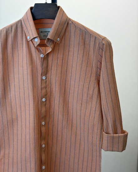 Rust Brown Charcoal Pin Stripe Shirt