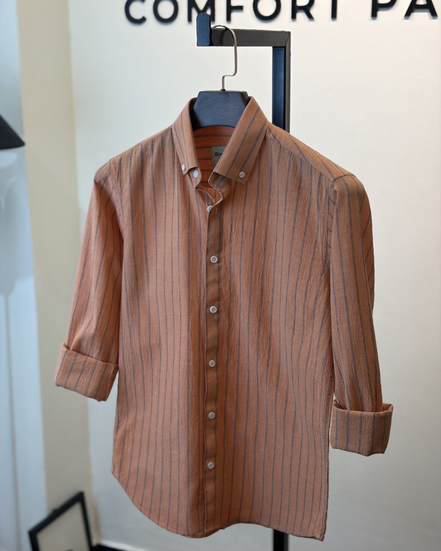 Rust Brown Charcoal Pin Stripe Shirt