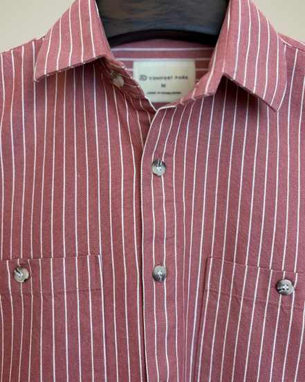 Rust Red & White Striped Overshirt
