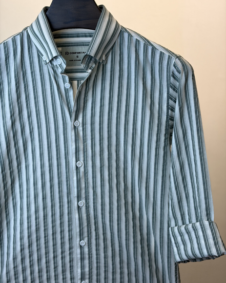 Sage Green White Multi Stripe Shirt