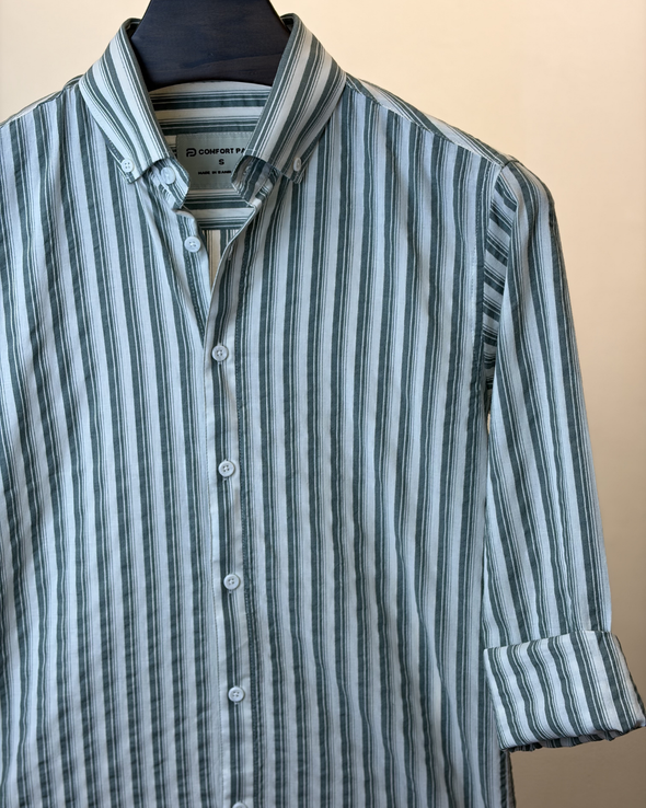 Sage Green White Multi Stripe Shirt