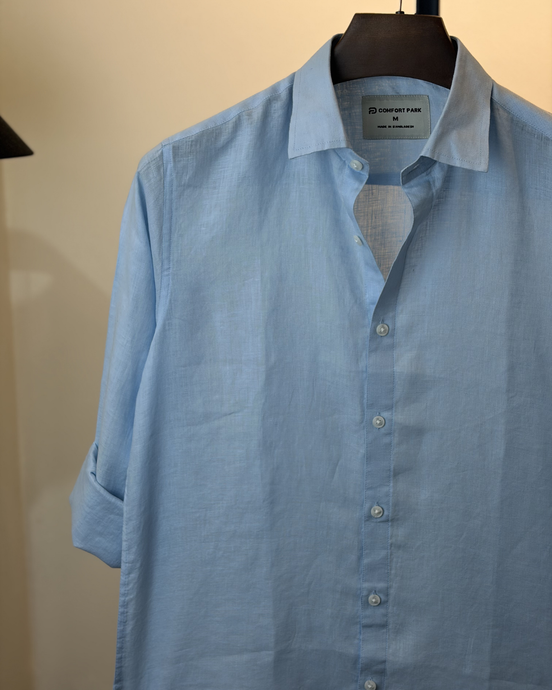Sky Blue Solid Linen Shirt