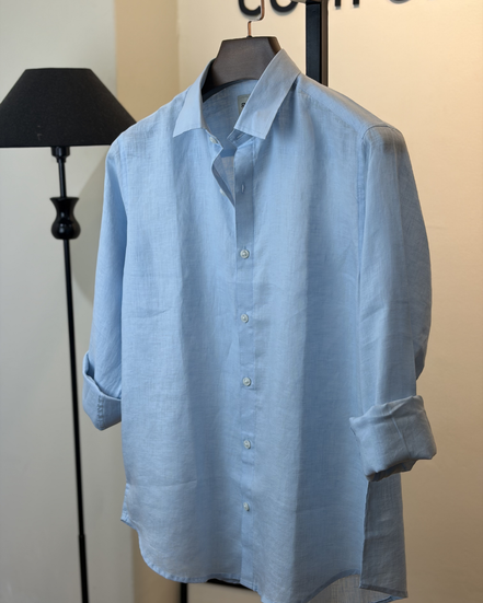 Sky Blue Solid Linen Shirt