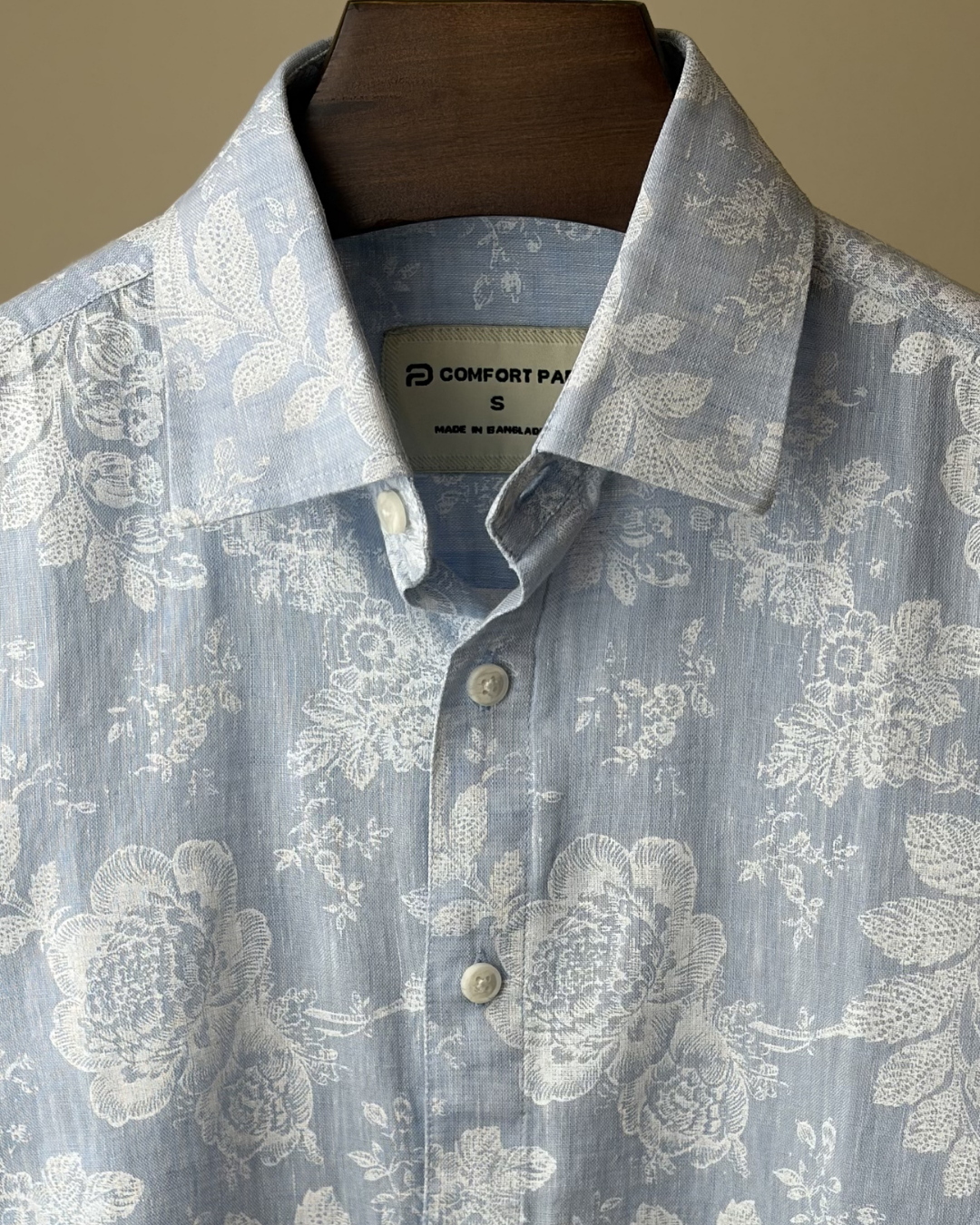 Sky Blue White Floral Print Shirt