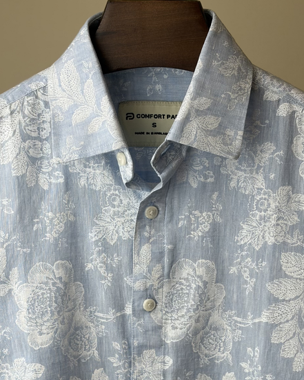 Sky Blue White Floral Print Shirt