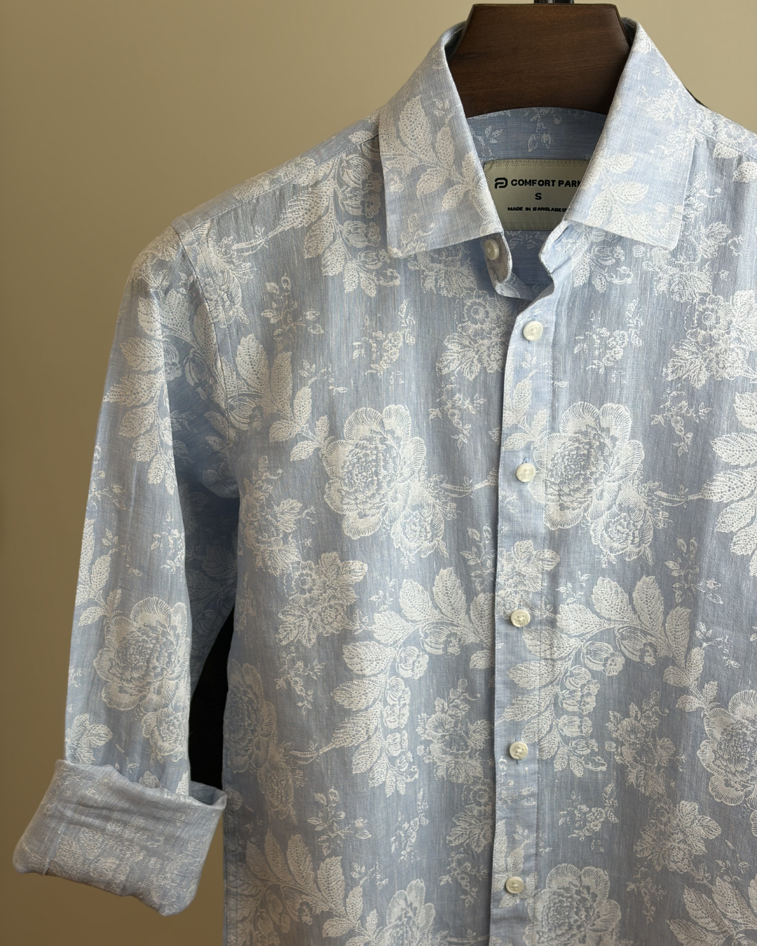 Sky Blue White Floral Print Shirt