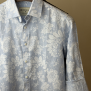 Sky Blue White Floral Print Shirt