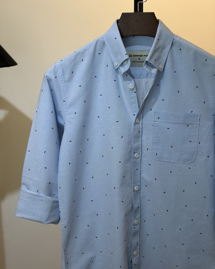Sky Blue Mini Print Shirt