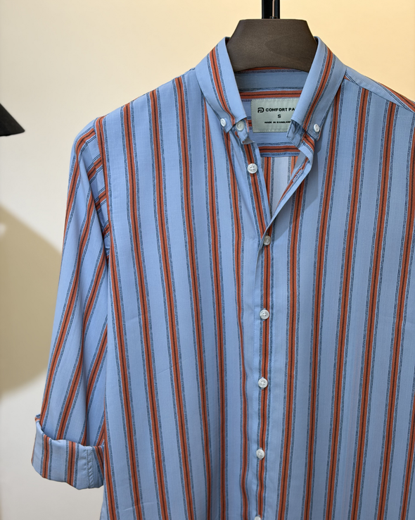 Sky Blue Rust Stripe Shirt