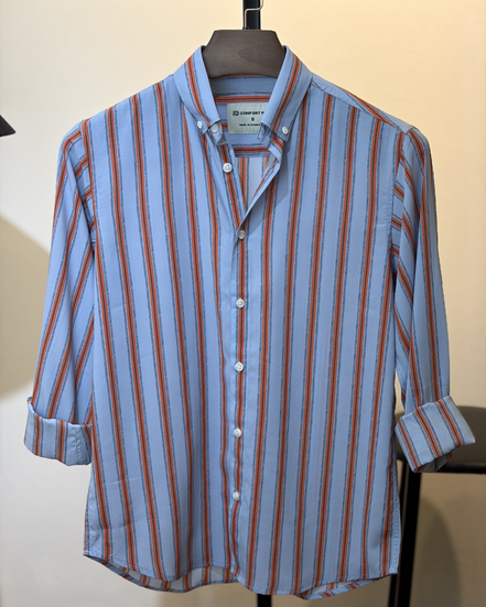 Sky Blue Rust Stripe Shirt